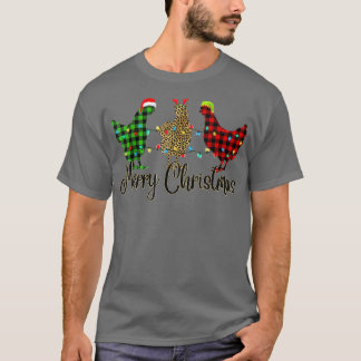 Chicken Merry Christmas  Red Green Plaid Leopard P T-Shirt
