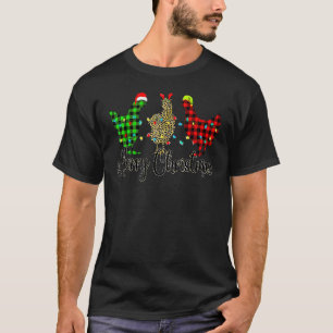 Chicken Merry Christmas Red Green Plaid Leopard Pa T-Shirt