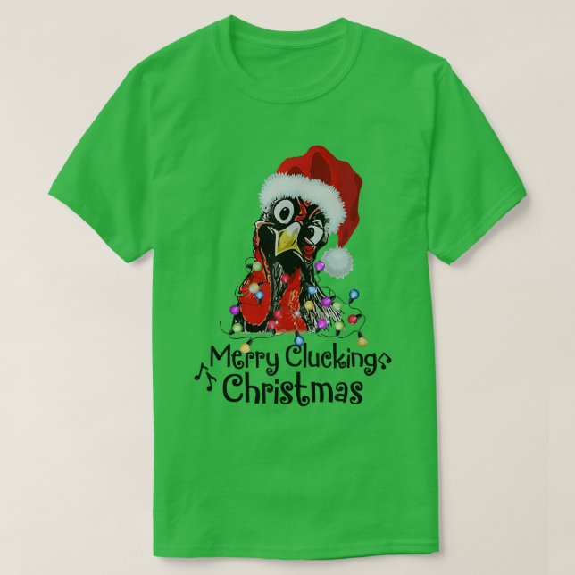 Chicken Merry Clucking Christmas Santa Funny Xmas  T-Shirt (Design Front)