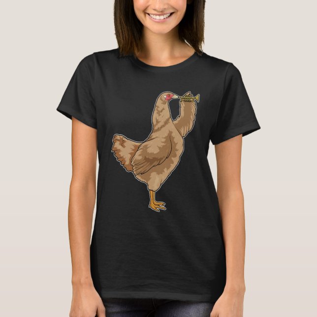 Chicken Musician Trumpet Music T-Shirt (Front)