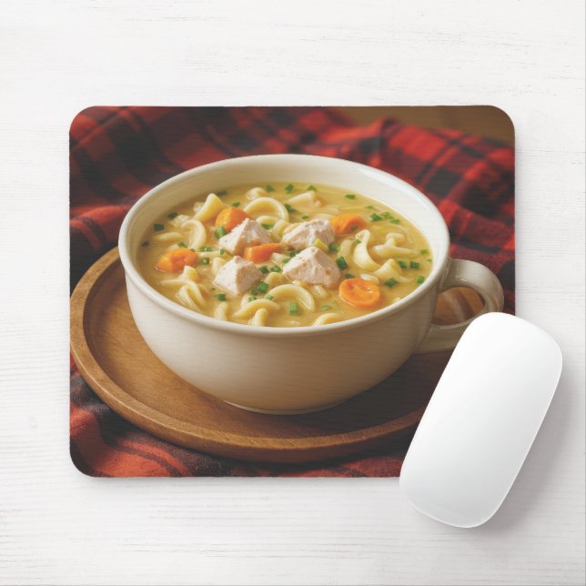 Chicken Noodle Soup On a Plaid Blanket Mouse Pad (With Mouse)