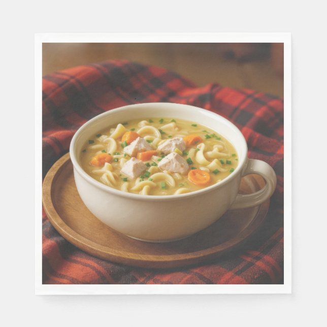 Chicken Noodle Soup On a Plaid Blanket Napkins (Front)