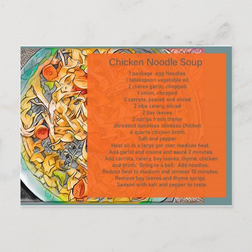 chicken noodle soup recipe postcard gift