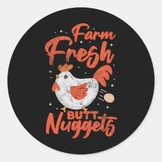 Chicken Nugget Farm Fresh Butt Nuggets Distressed Classic Round Sticker