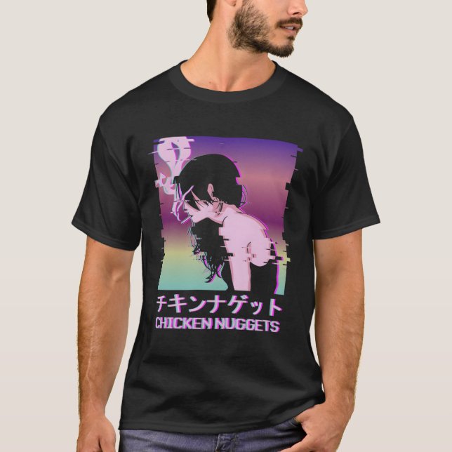 Chicken Nuggets Vaporwave Aesthetic Sad Smoking An T-Shirt (Front)