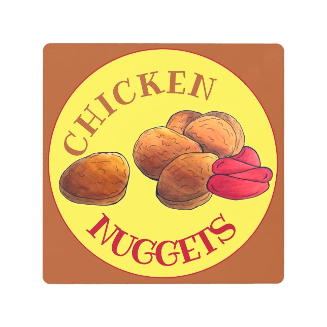 Chicken Nuggets with Ketchup Junk Food Foodie Metal Print (Front)