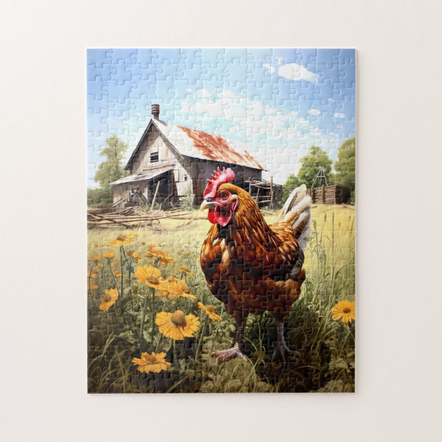 Chicken on a farm puzzle. jigsaw puzzle (Vertical)