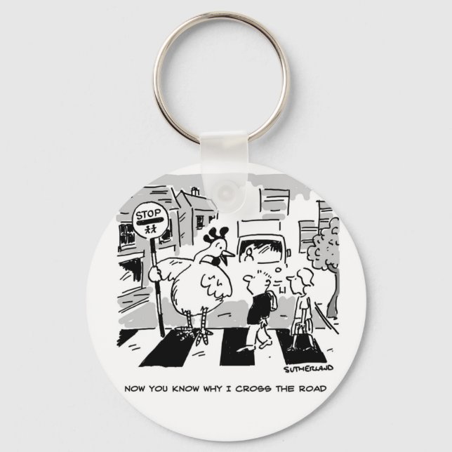 Chicken on a School Crossing Patrol. Funny Keychain (Front)