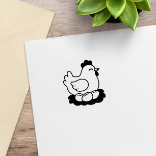 Chicken on Nest with Eggs 1x1 Rubber Stamp