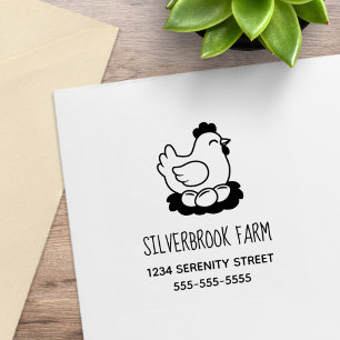 Chicken on Nest with Eggs Farm Address Rubber Stamp