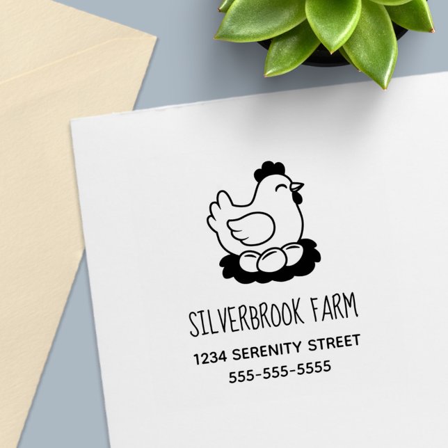 Chicken on Nest with Eggs Farm Address Self-inking Stamp (Creator Uploaded)