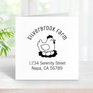 Chicken on Nest with Eggs Farm Arch Address Rubber Stamp