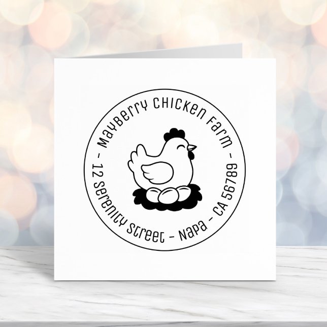 Chicken on Nest with Eggs Round Address Self-inking Stamp (Creator Uploaded)