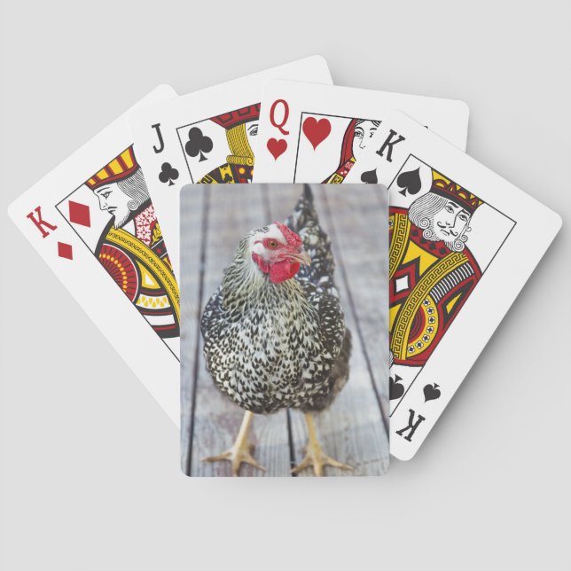 Chicken on wood deck, Silver Laced Wyandotte Poker Cards (Back)