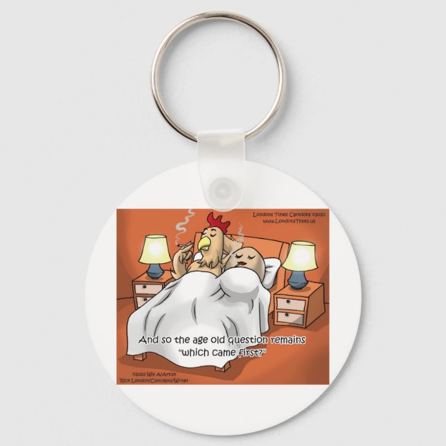 Chicken Or Egg Came 1st? Funny Gifts & Tees Keychain (Front)