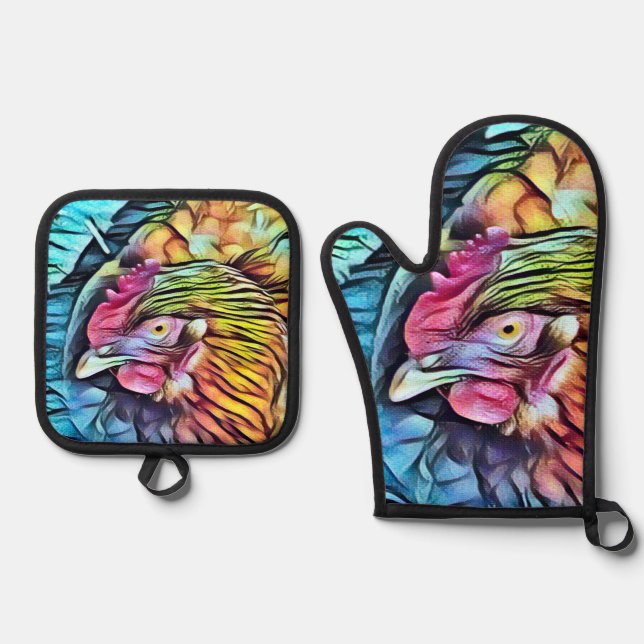 CHICKEN  OVEN MITT & POT HOLDER SET (Front)
