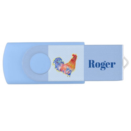 Chicken Painting Boys Blue Customizable Name Flash Drive