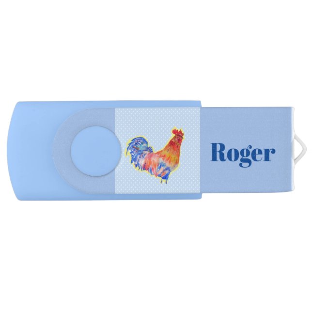 Chicken Painting Boys Blue Customizable Name Flash Drive (Front)