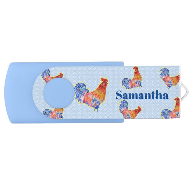Chicken Painting Girls Customizable Name USB Stick Flash Drive (Front)