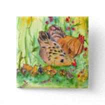 Chicken Painting Rooster Hen Birds Watercolor Pinback Button
