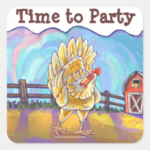 Chicken Party Center Square Sticker