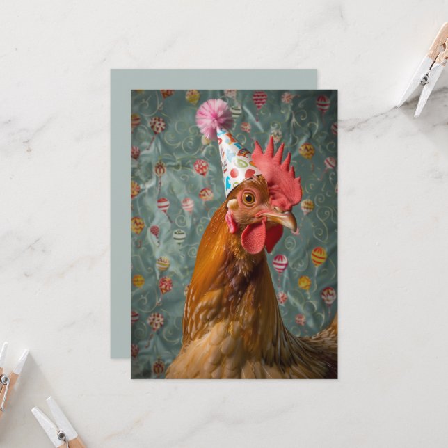 Chicken Party Hat Invitation (Front/Back In Situ)