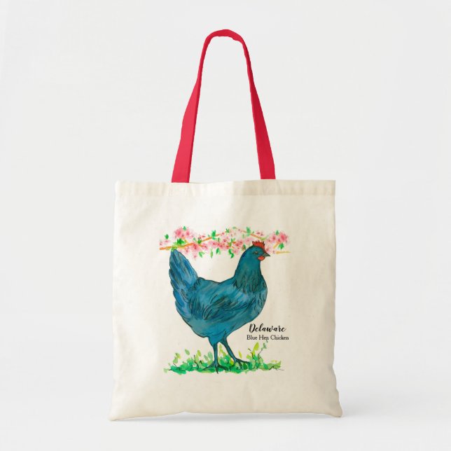 Chicken Peach Blossoms Blue Hen Bird Tote Bag (Front)