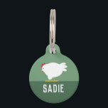 Chicken Pet ID Tag<br><div class="desc">This pet ID tag features an adorable chicken design on a green background with space for a pet's name to be added. It's a cute and fitting choice for a backyard chicken keeper or anyone with a fondness for farm animals, offering a playful and personalized way to ensure their feathered...</div>