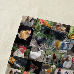 Chicken Photo Collage, Beach Towel