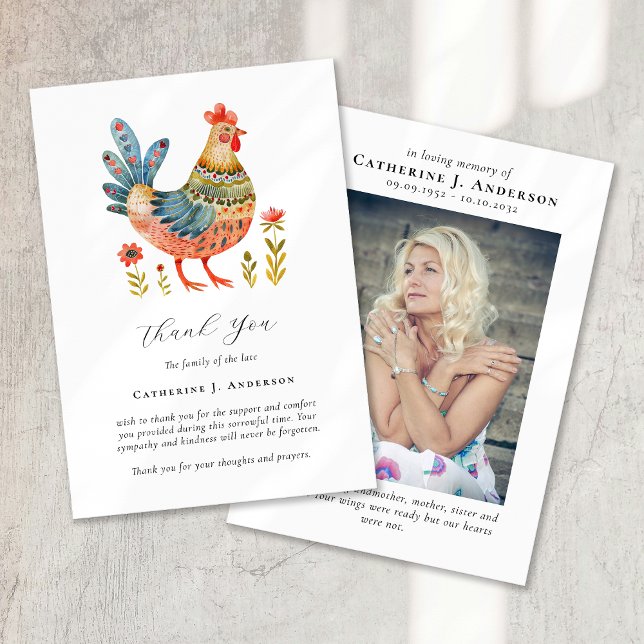 Chicken Photo Sympathy Funeral Memorial Thank You Card (Creator Uploaded)