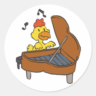 Chicken piano cartoon | Choose background color Classic Round Sticker