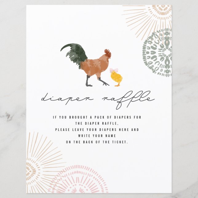 Chicken Pink Baby Shower Diaper Raffle Sign  (Front)