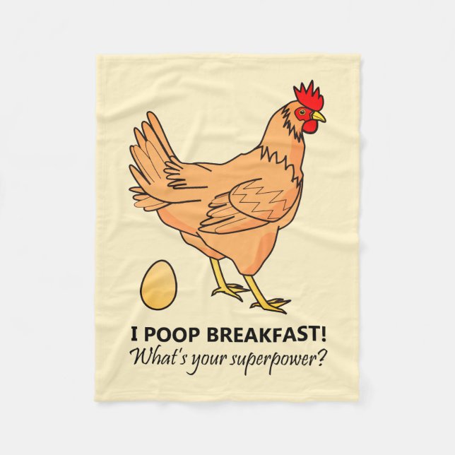 Chicken Poops Breakfast Funny Beige Fleece Blanket (Front)