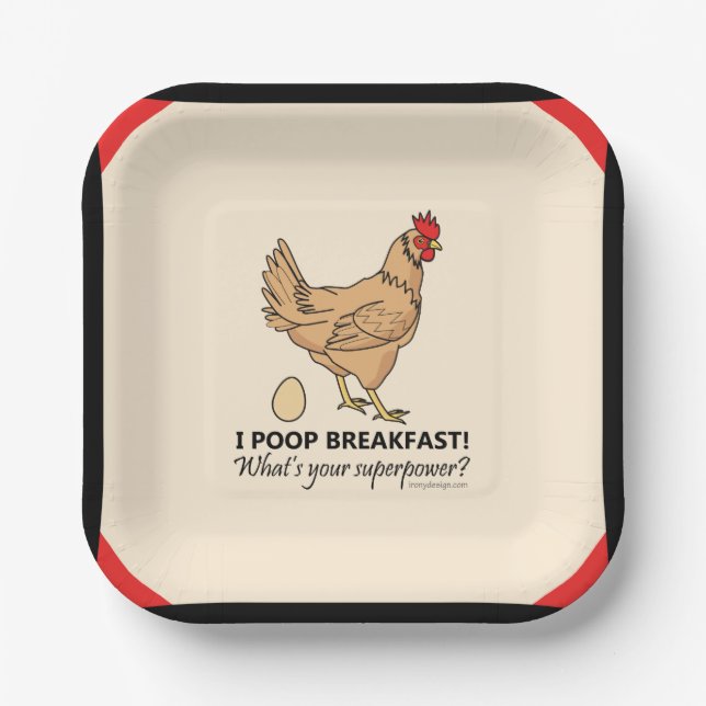 Chicken Poops Breakfast Funny Border Paper Plates (Front)