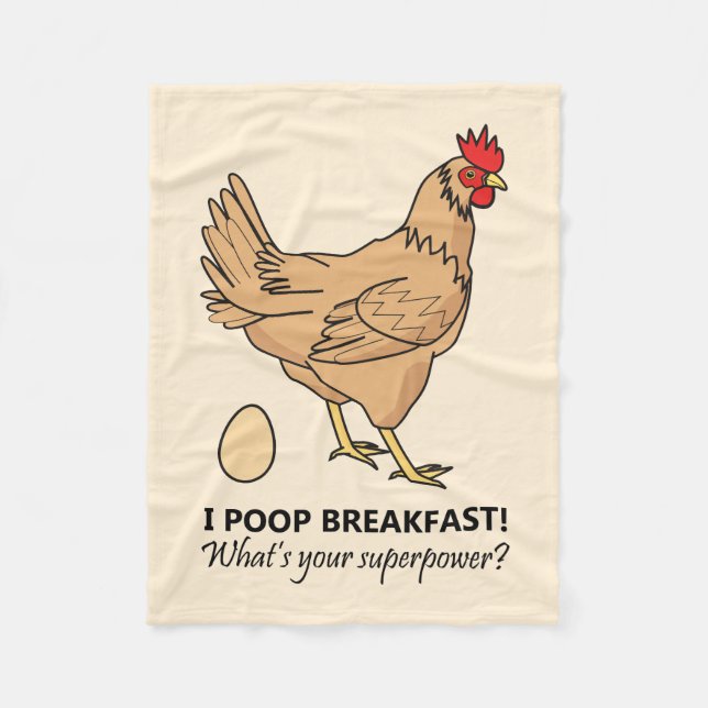 Chicken Poops Breakfast Funny Brown Fleece Blanket (Front)