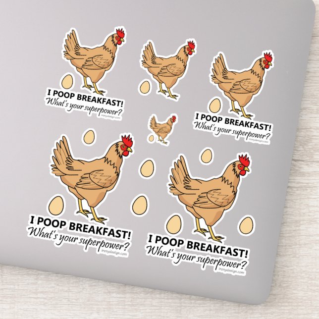 Chicken Poops Breakfast Funny Contour Cutout Sticker (Detail)