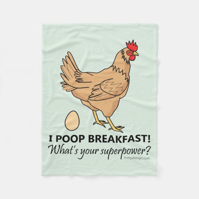 Chicken Poops Breakfast Funny Design Blue Fleece Blanket (Front)
