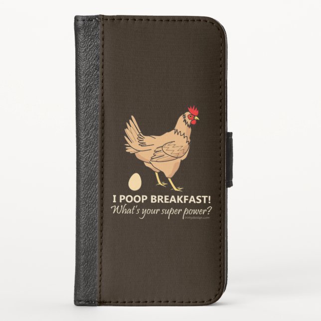 Chicken Poops Breakfast Funny Design iPhone Wallet Case (Front)
