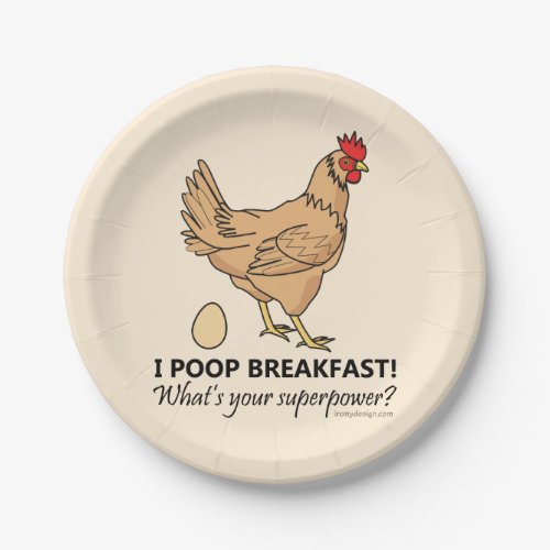 Chicken Poops Breakfast Funny Design Paper Plates