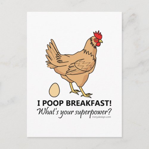 Chicken Poops Breakfast Funny Design Postcard