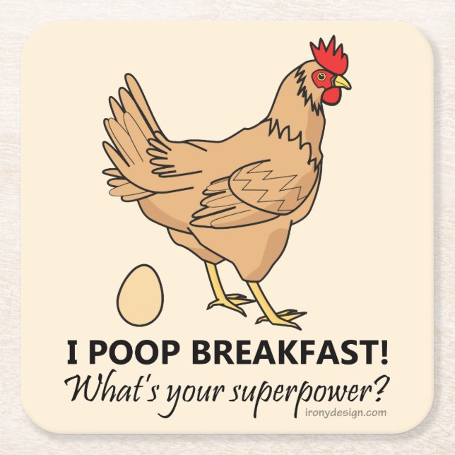 Chicken Poops Breakfast Funny Design Square Paper Coaster (Front)