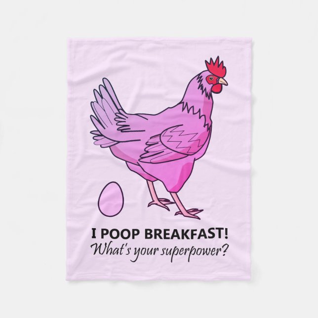 Chicken Poops Breakfast Funny pink Fleece Blanket (Front)