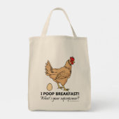 Chicken Poops Breakfast Funny Tote Bag (Back)