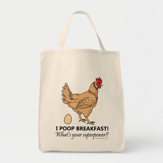 Chicken Poops Breakfast Funny Tote Bag (Front)