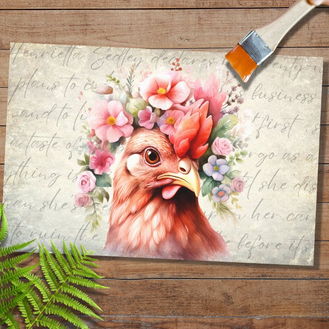 Chicken Portrait in Flowers 3 Decoupage Paper (Creator Uploaded)
