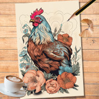 Chicken Portrait in Flowers 6 Decoupage Paper