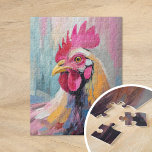 Chicken Portrait Modern Abstract Art Jigsaw Puzzle<br><div class="desc">A quirky modern portrait of a chicken, brought to life with bright pastel colors and expressive abstract brushstrokes. The playful use of pinks, blues, and yellows gives the painting a whimsical feel, while the textured brushwork adds depth and energy to the composition. This contemporary take on animal portraiture is perfect...</div>