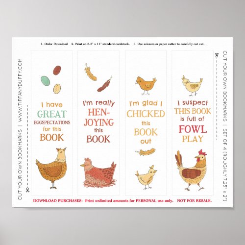 Chicken Puns Funny Bookmarks Printable Sheet Poster