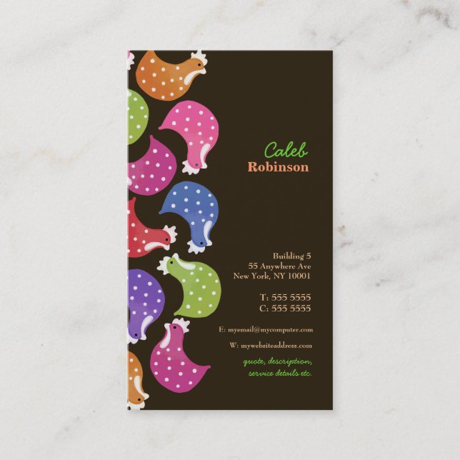 Chicken Rainbow Fun Pattern Food Business Card (Front)