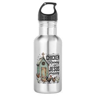 Chicken Raising Jesus Praising Vintage Farm Shirt Stainless Steel Water Bottle